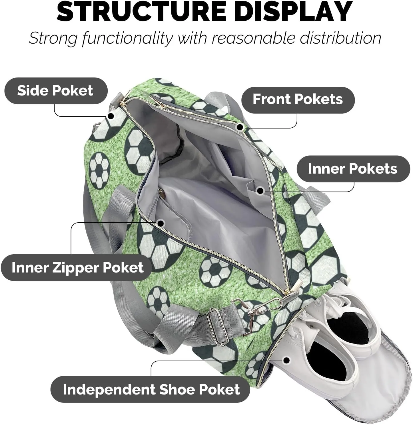 Mint Gliiter Print Sport Ball Soccer Personalized Gym Dance Bag for Girls Boys,Custom Name Sport Duffel Bag Weekender Bags Carry On Travel Duffel Bag