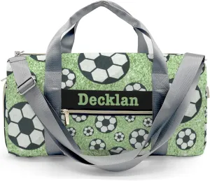 Mint Gliiter Print Sport Ball Soccer Personalized Gym Dance Bag for Girls Boys,Custom Name Sport Duffel Bag Weekender Bags Carry On Travel Duffel Bag
