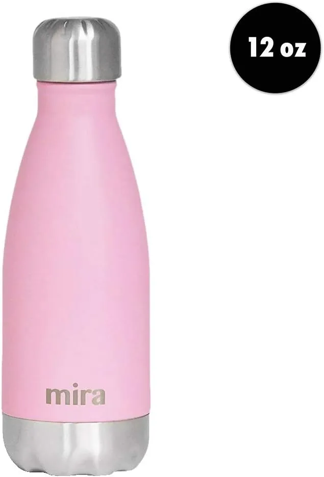MIRA 12 oz Insulated Water Bottle - Slim Stainless Steel Cola Shape Thermos - Double Wall Hot & Cold Flask (24Hr Cold/12Hr Hot) - Rose Pink