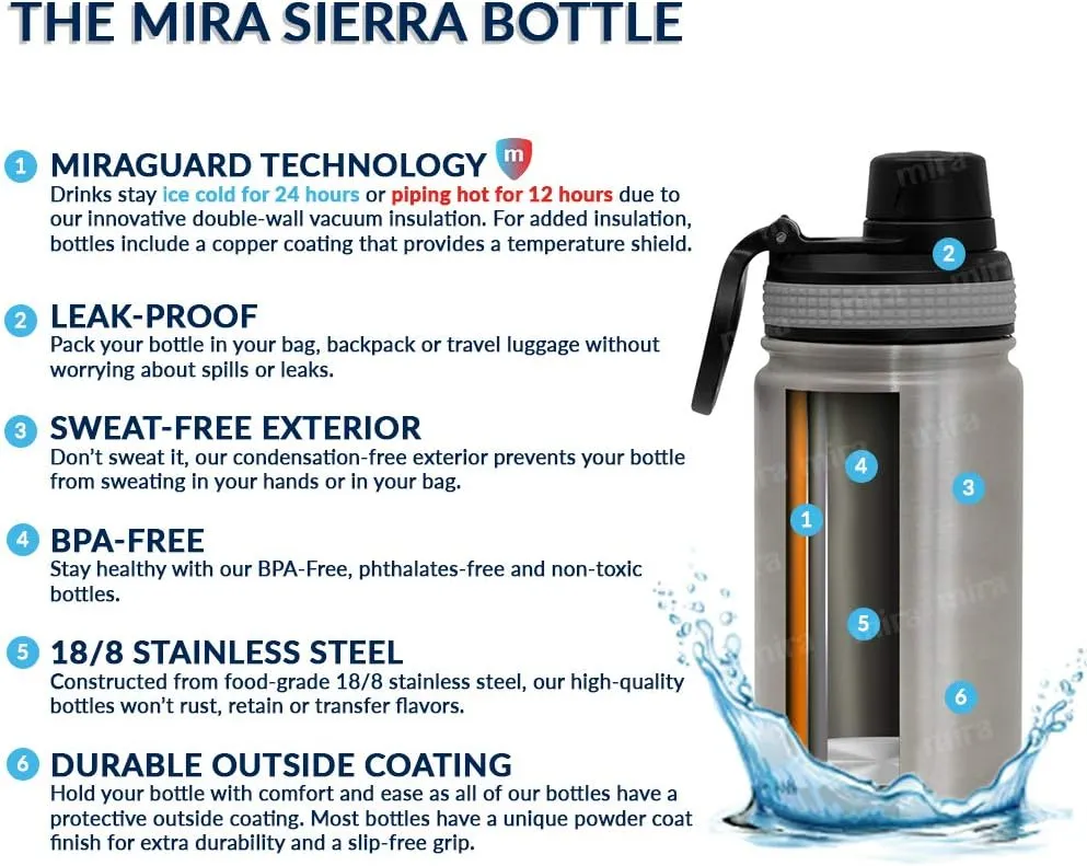 MIRA 12 oz Stainless Steel Kids Water Bottle - Metal Thermo Flask Keeps Cold for 24 Hours, Hot for 12 Hours - Double Wall Vacuum Insulated - Leak Proof BPA-Free Lid - Balls