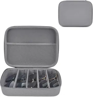 Mkono Travel Sunglasses Organizer Glasses Case Multiple Pairs with Adjustable Slots Eyeglasses Case Storage Box for Men (5 Slots, Gray)