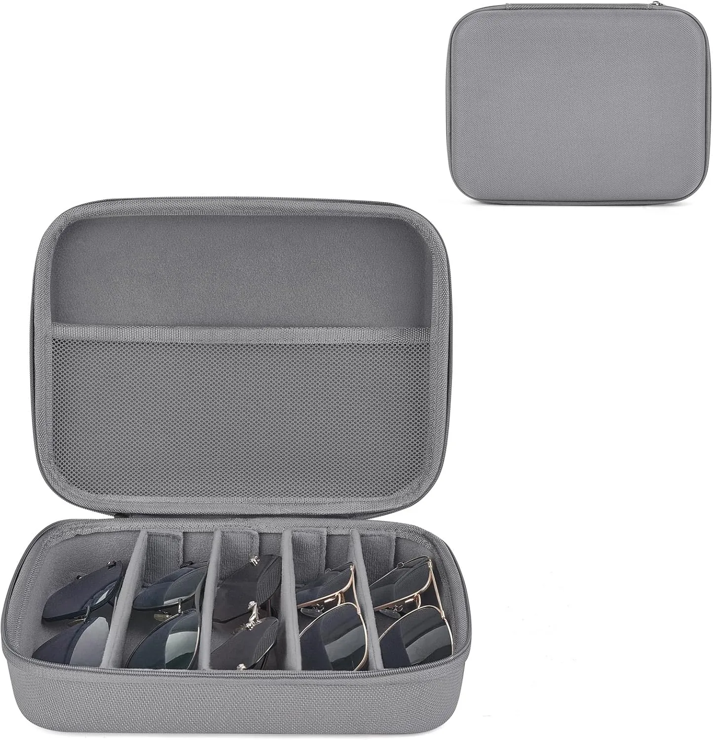 Mkono Travel Sunglasses Organizer Glasses Case Multiple Pairs with Adjustable Slots Eyeglasses Case Storage Box for Men (5 Slots, Gray)