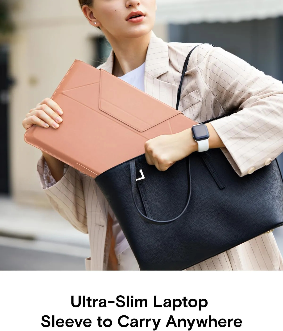MOFT Laptop Sleeve Bag for MacBook Computer Expandable Storage, Two Adjustable Angles Laptop Stands, Ultra-Slim Stylish Pieces Laptop Case Sleeves, Class Nude,13"-14"