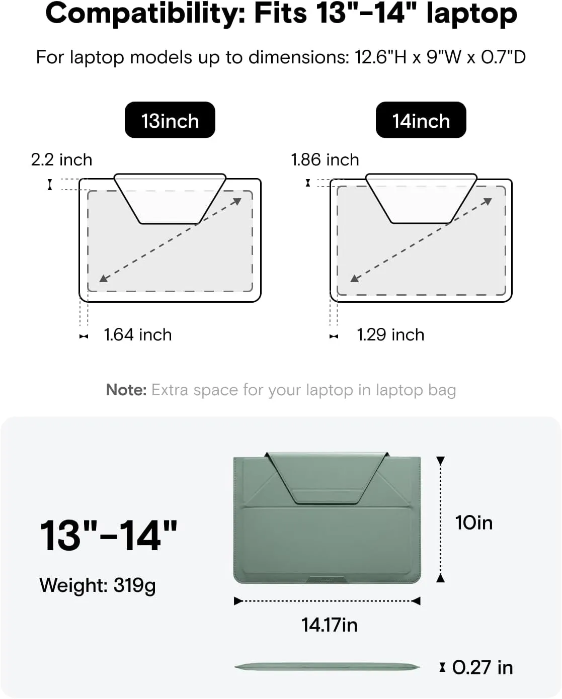 MOFT Laptop Sleeve Bag for MacBook Computer Expandable Storage, Two Adjustable Angles Laptop Stands, Ultra-Slim Stylish Pieces Laptop Case Sleeves, Class Nude,13"-14"