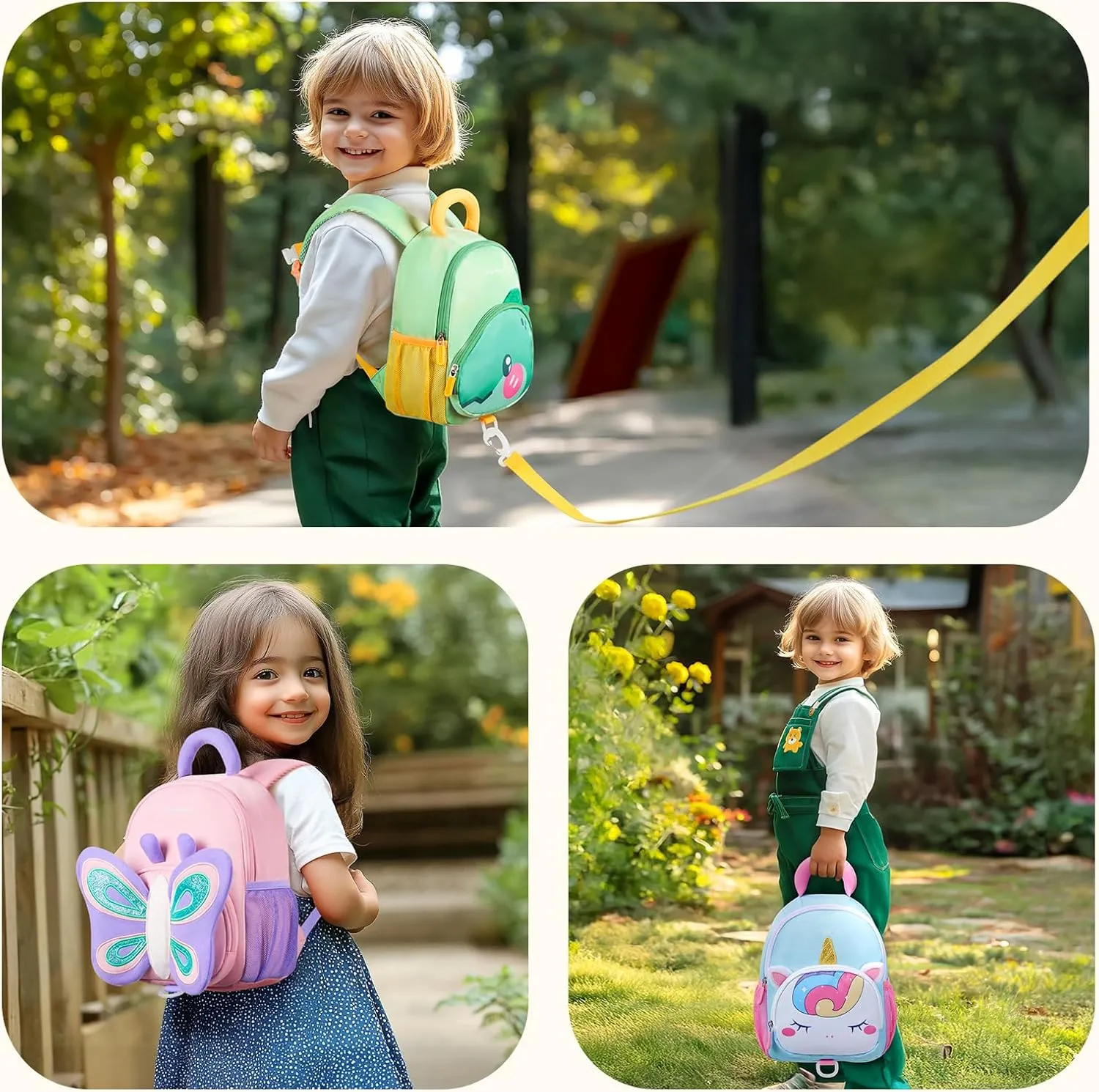 mommore Toddler Backpack for Girls 2-4 Cute 3D Kids Backpack Butterfly Small Pre-K Backpacks Water-Resistant for Preschool Kindergarten with Toddler Leash, Chest Buckle