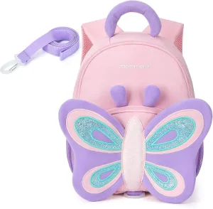 mommore Toddler Backpack for Girls 2-4 Cute 3D Kids Backpack Butterfly Small Pre-K Backpacks Water-Resistant for Preschool Kindergarten with Toddler Leash, Chest Buckle
