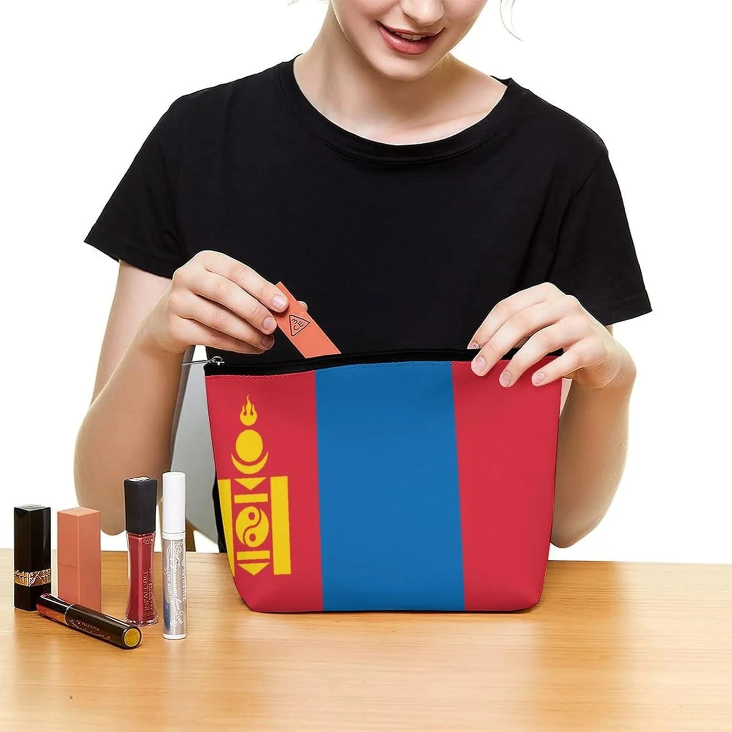 Mongolia Flag Compact Cosmetic Bag Lightweight Travel Makeup Pouch Waterproof Toiletry Organizer
