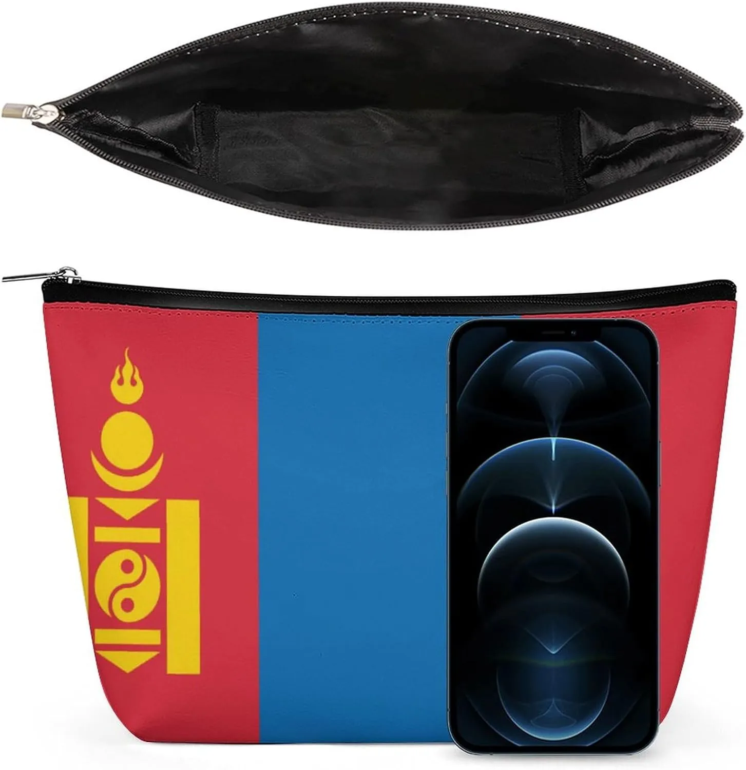Mongolia Flag Compact Cosmetic Bag Lightweight Travel Makeup Pouch Waterproof Toiletry Organizer