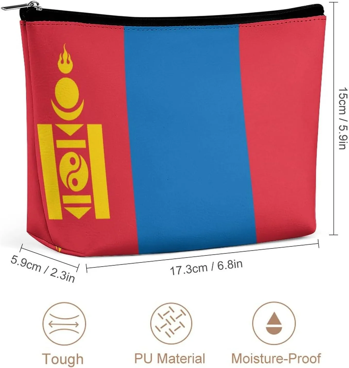 Mongolia Flag Compact Cosmetic Bag Lightweight Travel Makeup Pouch Waterproof Toiletry Organizer