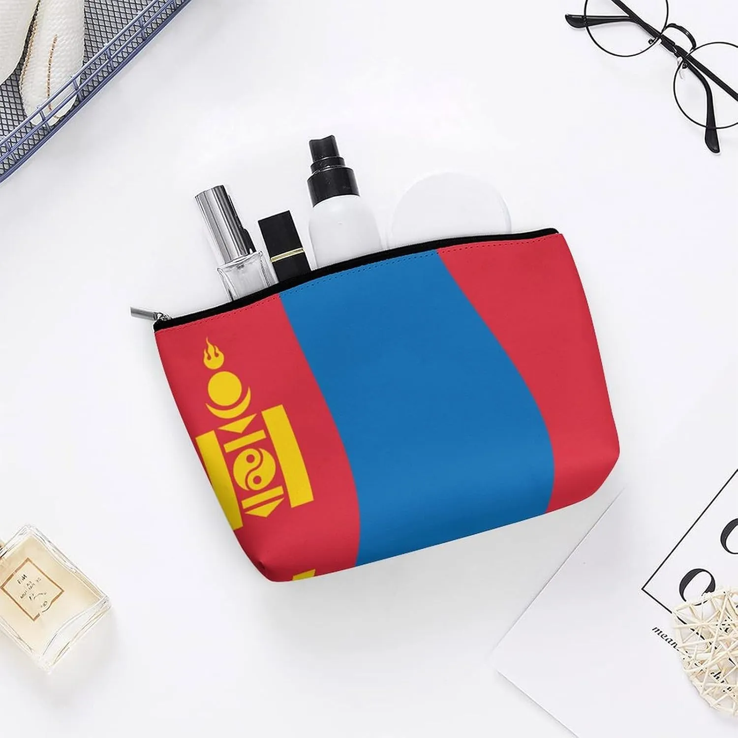 Mongolia Flag Compact Cosmetic Bag Lightweight Travel Makeup Pouch Waterproof Toiletry Organizer
