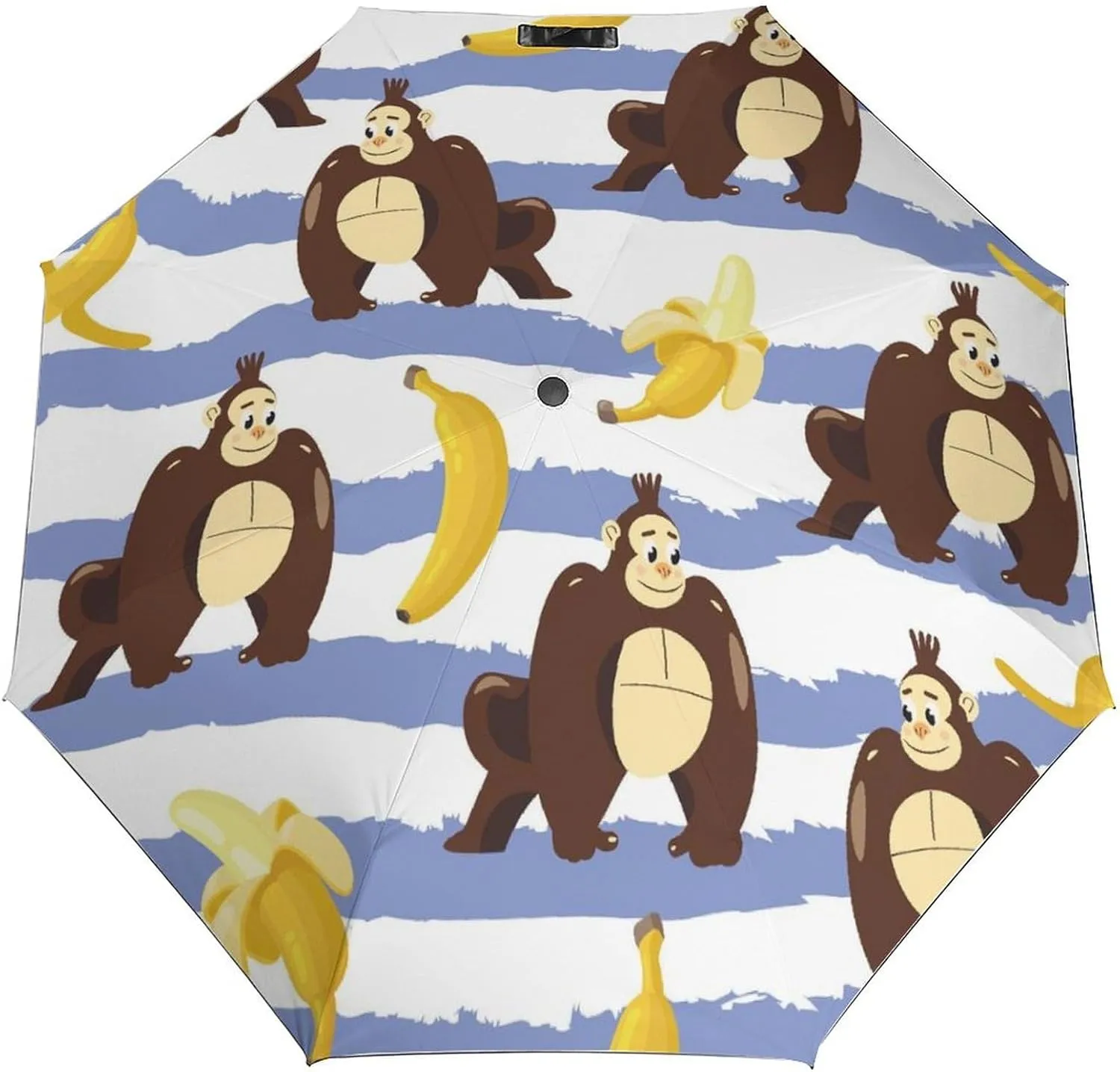 Monkeys Banana Funny Compact Travel Umbrella, Windproof Waterproof Stick Umbrella Protection Umbrellas for Backpack, Purse, Portable,