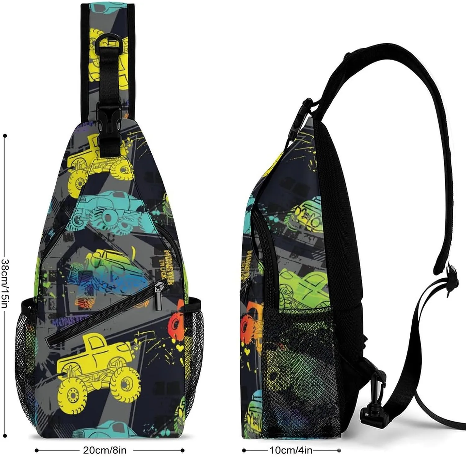 Monster Truck Cars Sling Backpack Man Womans Crossbody Backpack Chest Bag Cycling Daypack Hiking Bag Small Cross Body Bags Sports Backpacks