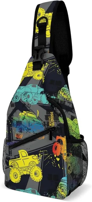 Monster Truck Cars Sling Backpack Man Womans Crossbody Backpack Chest Bag Cycling Daypack Hiking Bag Small Cross Body Bags Sports Backpacks