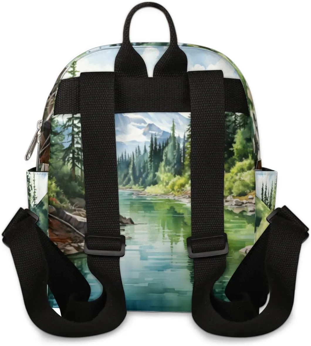 Mountains Pine Tree Mini Backpack Purse for Women Lightweight Shoulder Bag Women Shopping Backpack Small Backpacks Purse