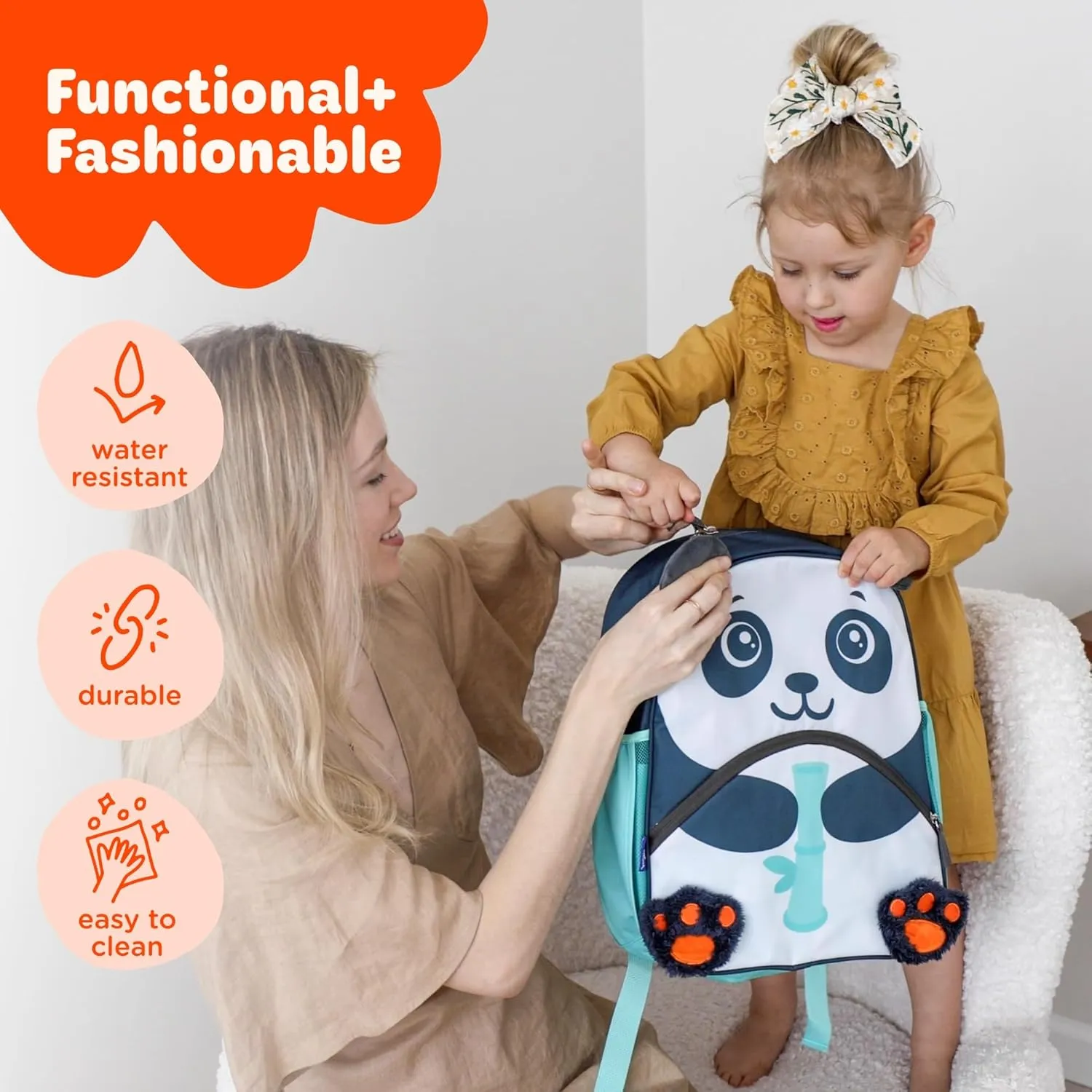 Move2Play, Panda Kids Backpack | Kid Size | Back to School | Elementary, Kindergarten Book Bag | Designed for Boys & Girls Ages 4  Year Olds | Travel Ready