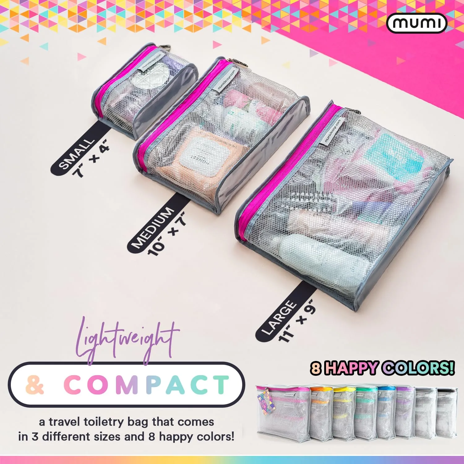 MUMI Travel Toiletry Bag Set of 3 – Water-Resistant Toiletry Bags for Women & Men – Clear Bags for Toiletries, Skincare, Makeup & Travel Essentials – Lightweight, Durable & Portable Organizer - Black
