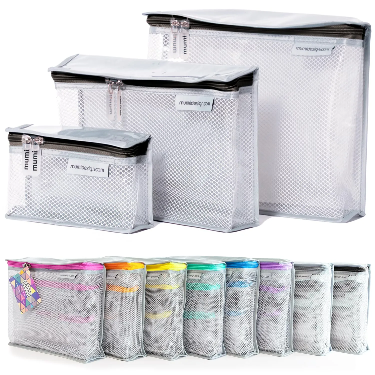 MUMI Travel Toiletry Bag Set of 3 – Water-Resistant Toiletry Bags for Women & Men – Clear Bags for Toiletries, Skincare, Makeup & Travel Essentials – Lightweight, Durable & Portable Organizer - Black