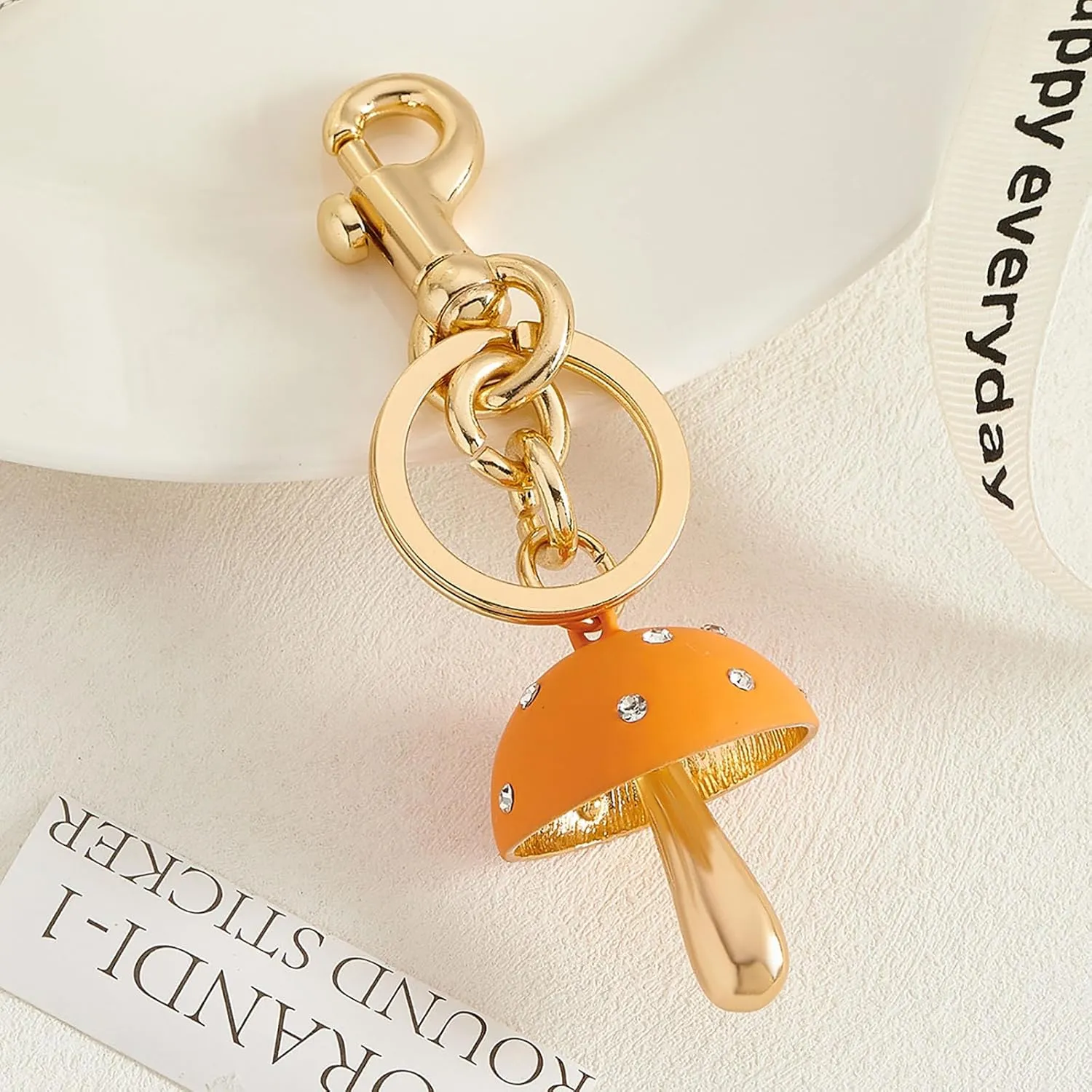 Mushroom Bag Charm Keychain with Smaller Crystals Cute Purse Accessory for Women