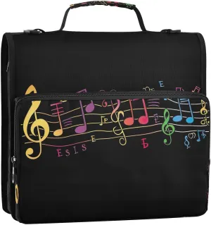 Music Notation 3 Ring Binder,Capacity & Multi-Pockets Zipper Binder Bag Organizer with Shoulder Strap & Handle School Office Supplies