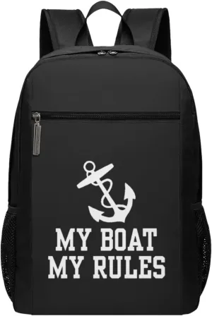 My Boat My Rules Travel Laptop Backpack, Business Anti Theft Slim Sturdy Laptops Backpacks, College Computer Bag Gift for Men & Women Fits 17 Inch Notebook,Black