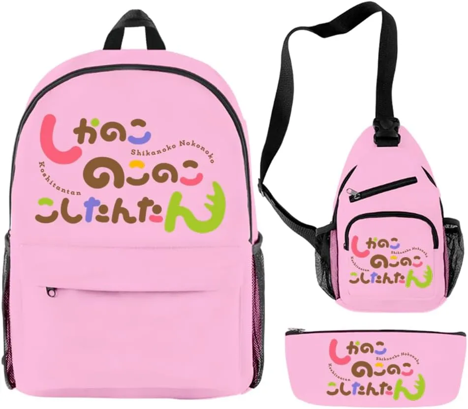 My Deer Friend Nokotan Anime Backpack 3 Pieces Sets Fashion Crossbody Bag Casual Travel Bag (Pink)