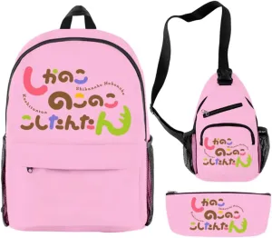 My Deer Friend Nokotan Anime Backpack 3 Pieces Sets Fashion Crossbody Bag Casual Travel Bag (Pink)