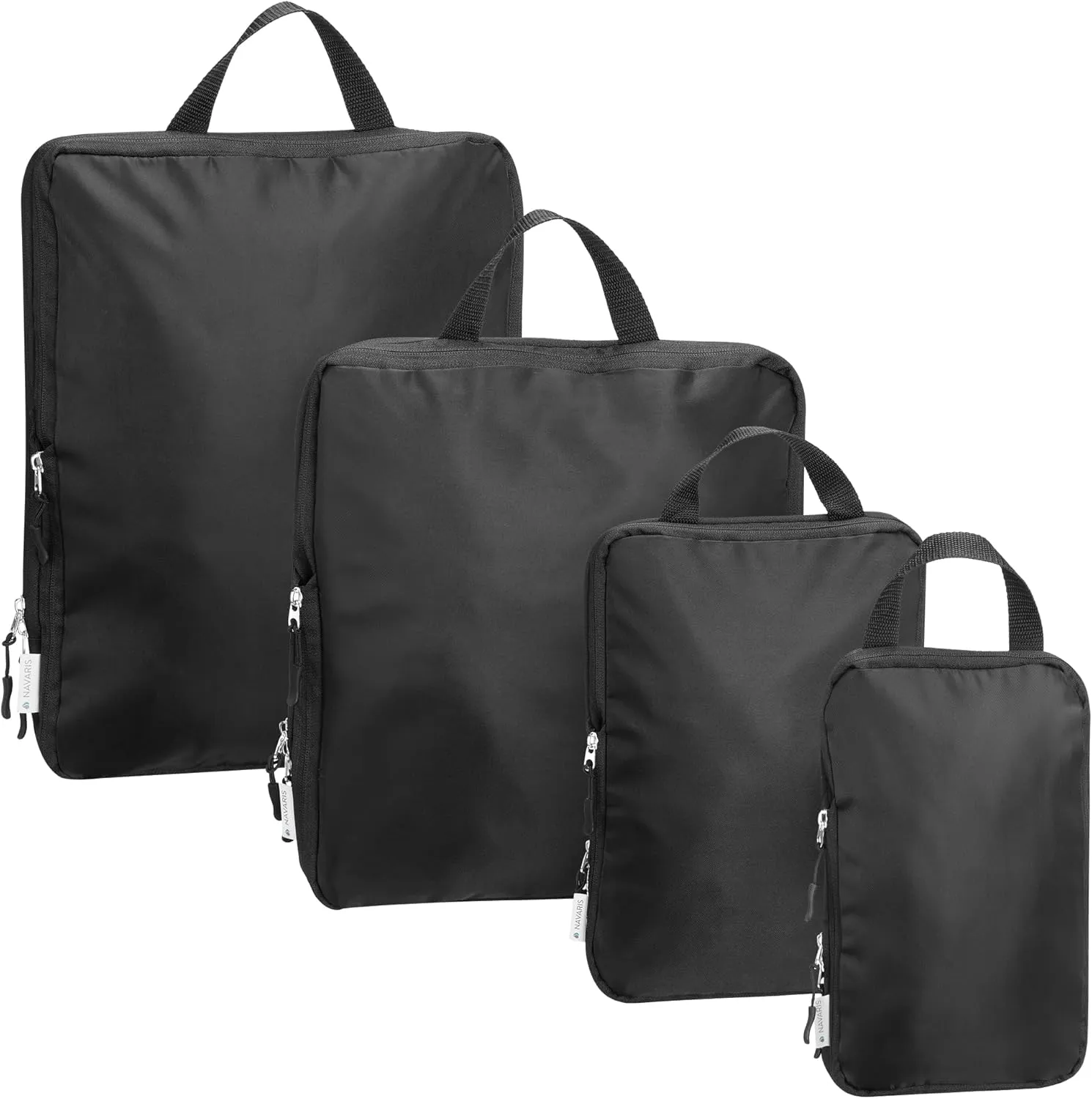 Navaris Compression Packing Cubes Set of 4 Sizes - Compressible Travel Bags for Packing - Lightweight Compression Travel Organizer - Suitcase Carry On Luggage Backpacks - Black