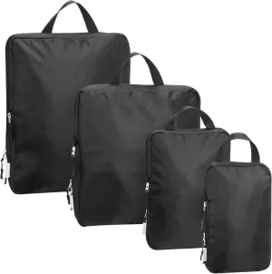 Navaris Compression Packing Cubes Set of 4 Sizes - Compressible Travel Bags for Packing - Lightweight Compression Travel Organizer - Suitcase Carry On Luggage Backpacks - Black