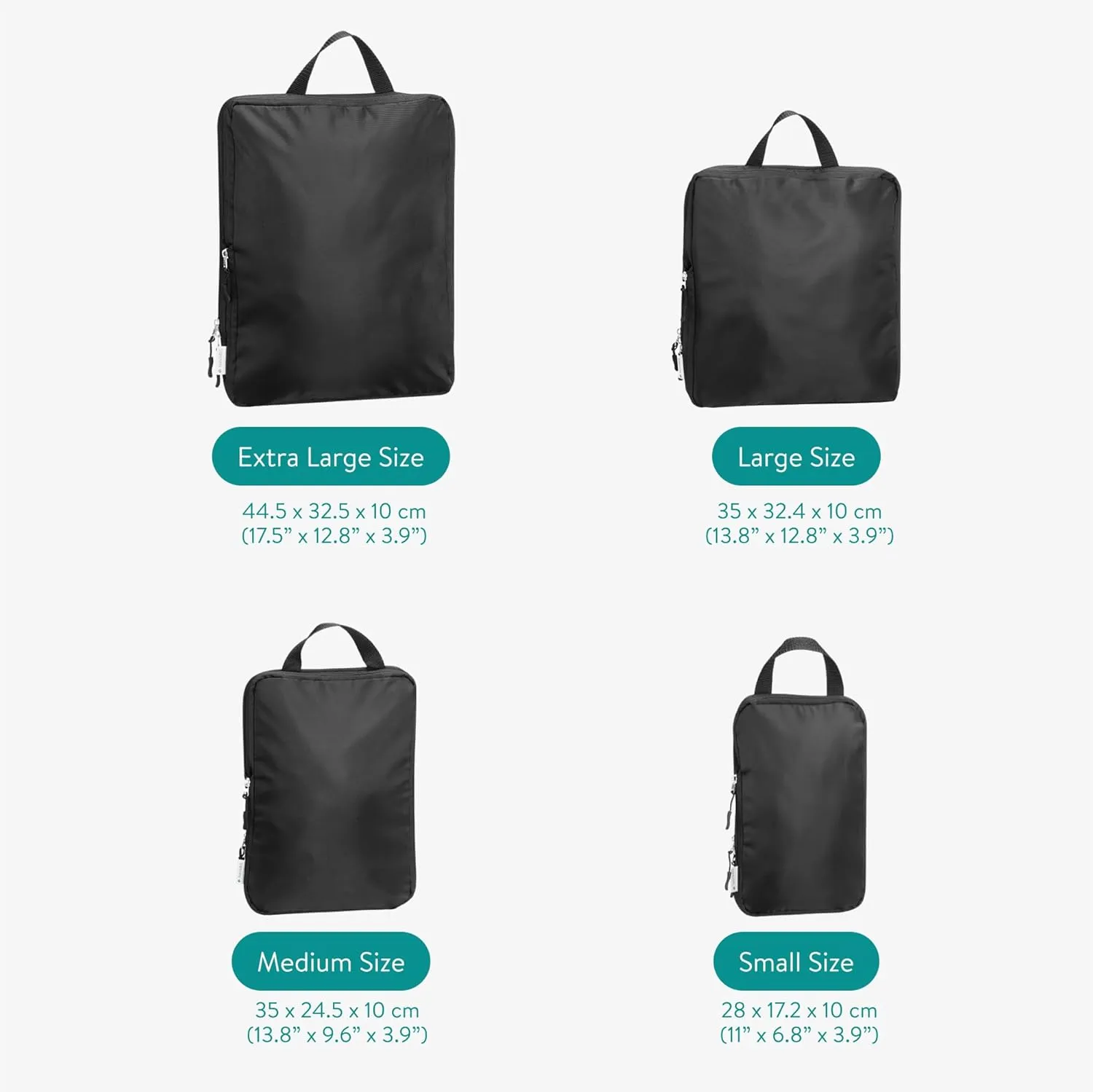 Navaris Compression Packing Cubes Set of 4 Sizes - Compressible Travel Bags for Packing - Lightweight Compression Travel Organizer - Suitcase Carry On Luggage Backpacks - Black