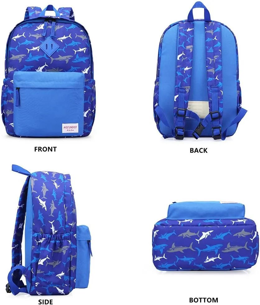 NICE CHOICE Preschool Backpack Kindergarten Elementary School Toddler Backpacks With Lunch Bag Pencil Case Set((Blue Shark Set)