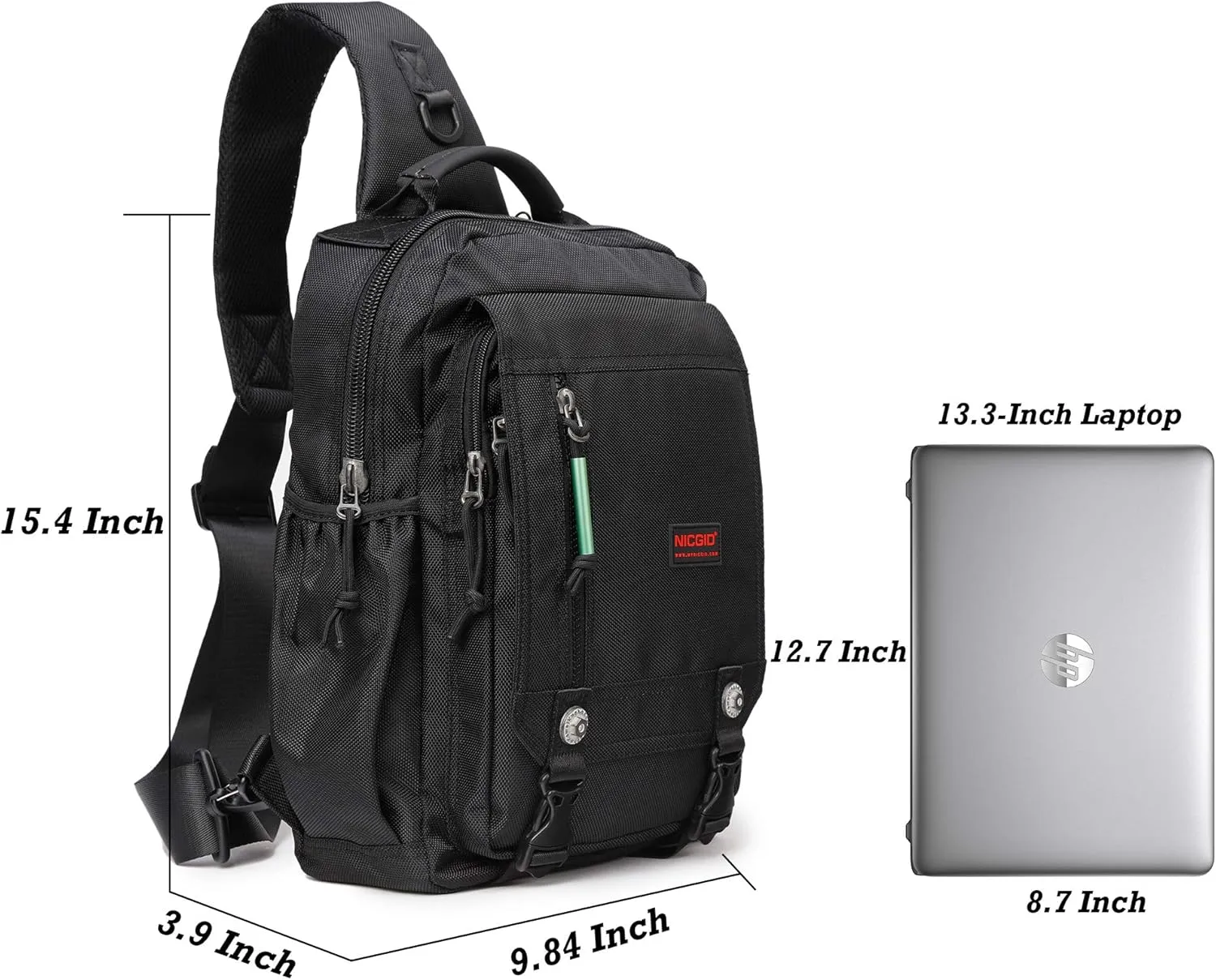 NICGID Sling Bags Chest Shoulder Backpacks, 13.3'' 14.1'' 15.6''Laptop Backpack Crossbody Messenger Bag Travel Outdoor