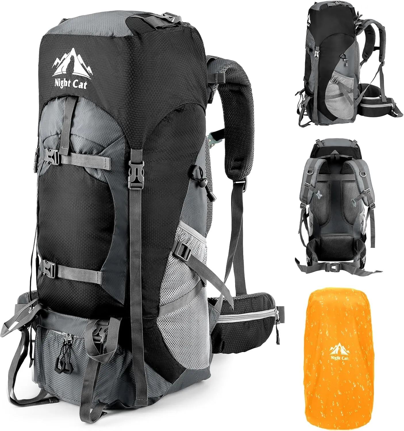 Night Cat Hiking Backpacks 90L Camping Backpacking Packs for Men Women Lightweight Outdoor for Mountaineering Traveling, No Internal Frame