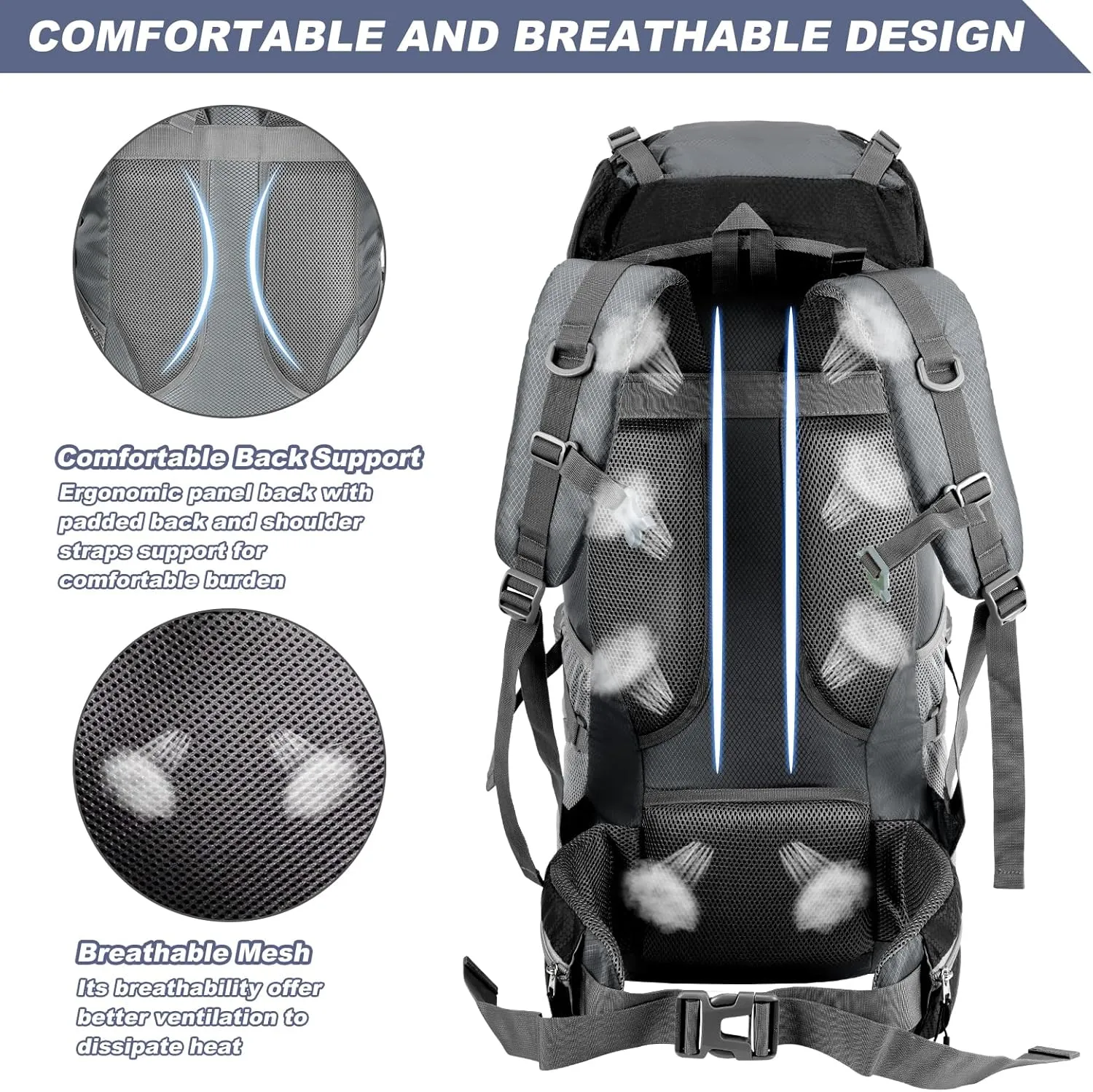 Night Cat Hiking Backpacks 90L Camping Backpacking Packs for Men Women Lightweight Outdoor for Mountaineering Traveling, No Internal Frame