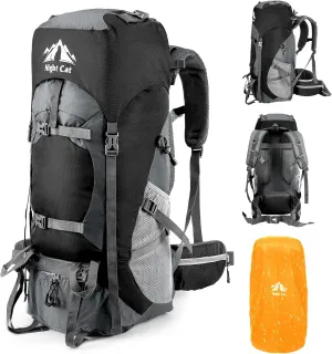 Night Cat Hiking Backpacks 90L Camping Backpacking Packs for Men Women Lightweight Outdoor for Mountaineering Traveling, No Internal Frame