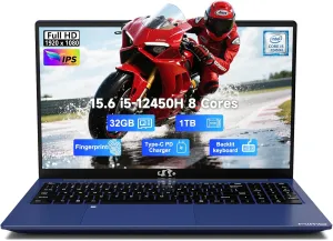NIMO 15.6" IPS-FHD-Laptop, Intel i5-12450H 8 Cores 32GB RAM 1TB SSD (Beat i7-11800H, Up to 4.4 GHz) 100W Type-C Business-Computer, Fingerprint Backlit Keyboard WiFi 6 Numpad Win 11