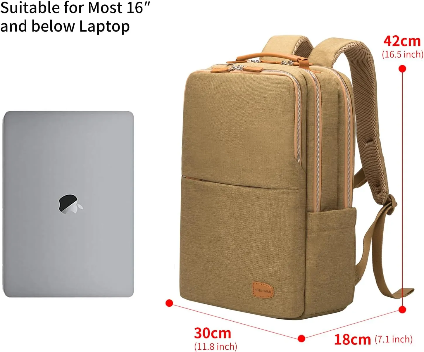 NOBLEMAN Large Laptop Backpack, Modern Water Resistent Travel Business Computer Backpacks with Multi-Compartment Pockets, Fits15.6 Inch Laptop Backpack with USB Charging Port Men Women(Khaki Plus