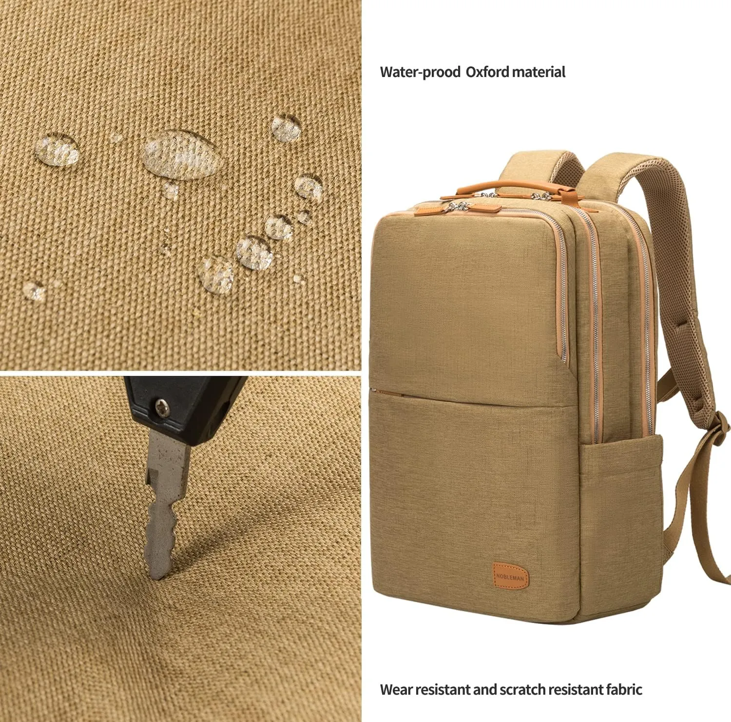 NOBLEMAN Large Laptop Backpack, Modern Water Resistent Travel Business Computer Backpacks with Multi-Compartment Pockets, Fits15.6 Inch Laptop Backpack with USB Charging Port Men Women(Khaki Plus