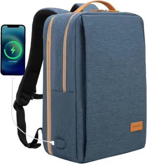 NOBLEMAN Travel Laptop Backpack Women Men, Luxury Durable Water Resistant Anti Theft College Backpack with USB Charging Port, Multi-Compartment Work Backpack for Business Fits 17 Inch Laptop (Blue)
