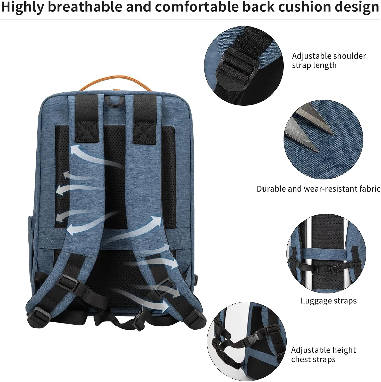 NOBLEMAN Travel Laptop Backpack Women Men, Luxury Durable Water Resistant Anti Theft College Backpack with USB Charging Port, Multi-Compartment Work Backpack for Business Fits 17 Inch Laptop (Blue)