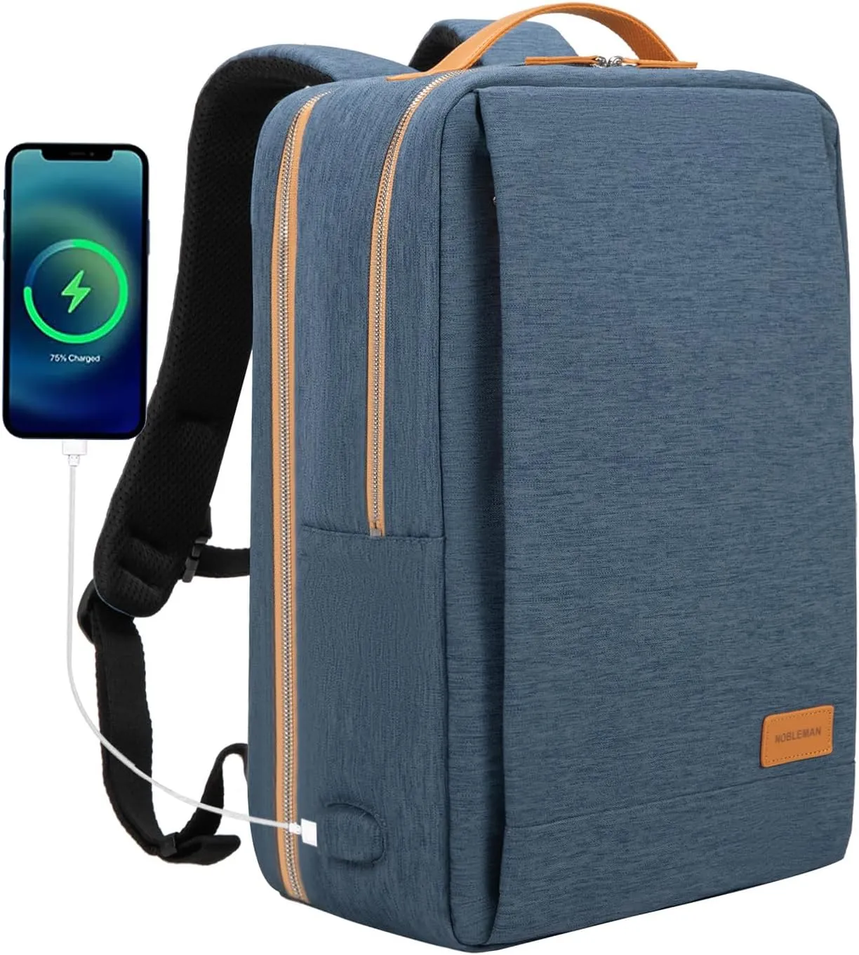 NOBLEMAN Travel Laptop Backpack Women Men, Luxury Durable Water Resistant Anti Theft College Backpack with USB Charging Port, Multi-Compartment Work Backpack for Business Fits 17 Inch Laptop (Blue)