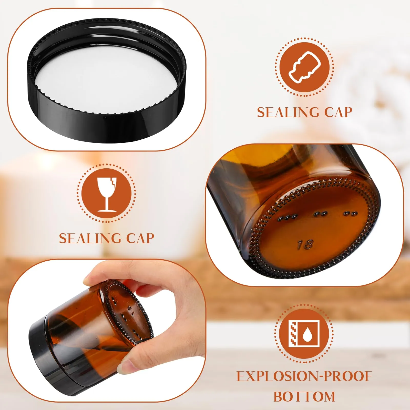 Norme 24 Pcs 4 oz Glass Jars with Lids Leakproof Round Airtight Empty Cosmetic Jars with Inner Liners Lid for Storing Lotions Powder Ointments Candle Making (Black,Amber)