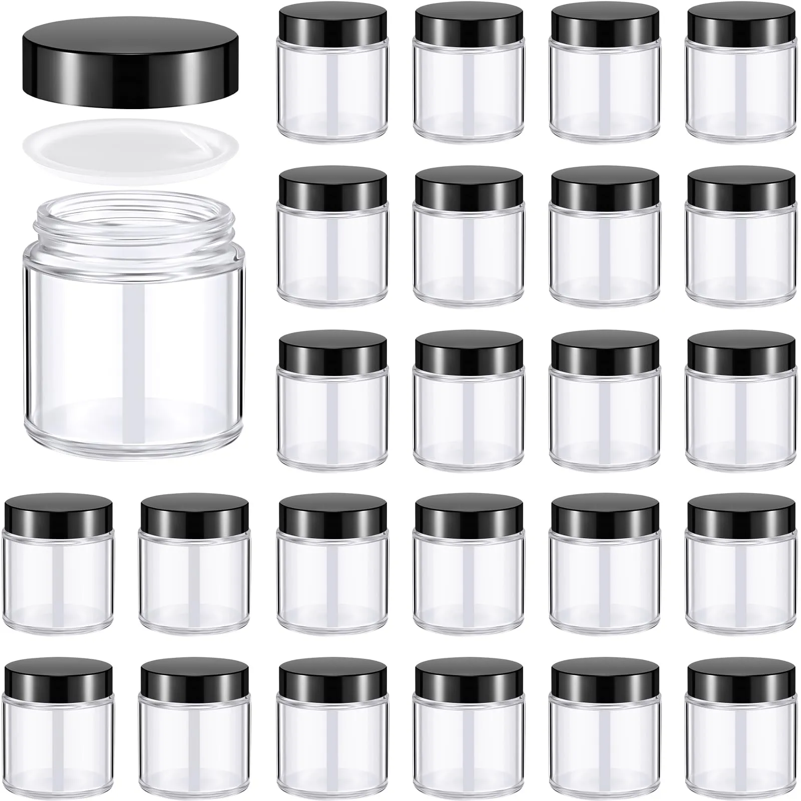 Norme 24 Pcs 4 oz Glass Jars with Lids Leakproof Round Airtight Empty Cosmetic Jars with Inner Liners Lid for Storing Lotions Powder Ointments Candle Making (Black,Clear)