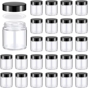 Norme 24 Pcs 4 oz Glass Jars with Lids Leakproof Round Airtight Empty Cosmetic Jars with Inner Liners Lid for Storing Lotions Powder Ointments Candle Making (Black,Clear)