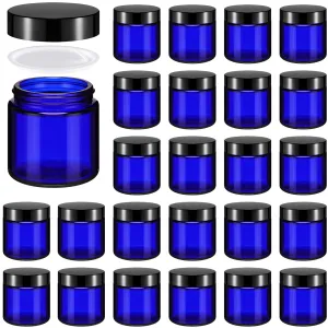 Norme 24 Pcs 4 oz Glass Jars with Lids Leakproof Round Airtight Empty Cosmetic Jars with Inner Liners Lid for Storing Lotions Powder Ointments Candle Making (Blue,Black)