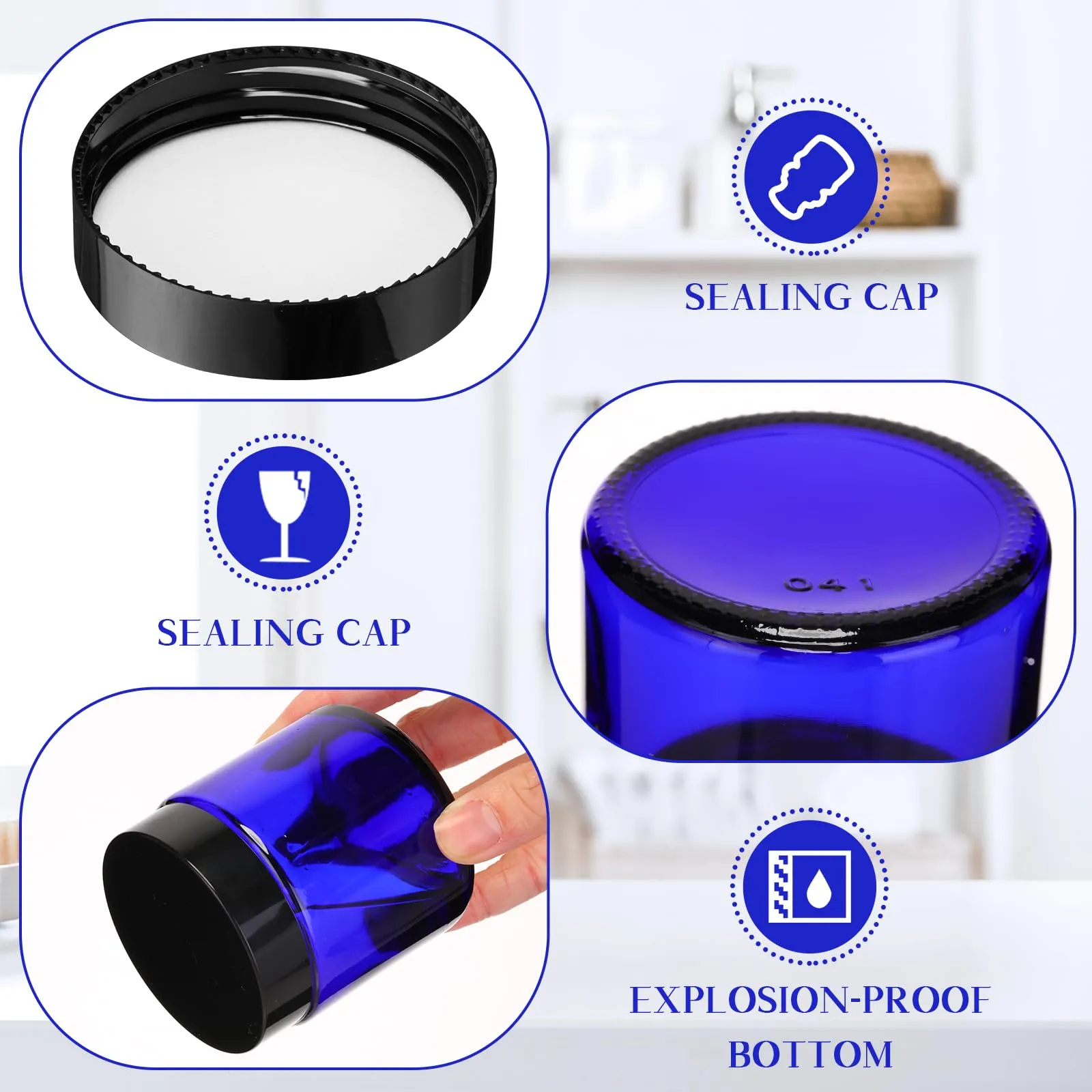 Norme 24 Pcs 4 oz Glass Jars with Lids Leakproof Round Airtight Empty Cosmetic Jars with Inner Liners Lid for Storing Lotions Powder Ointments Candle Making (Blue,Black)
