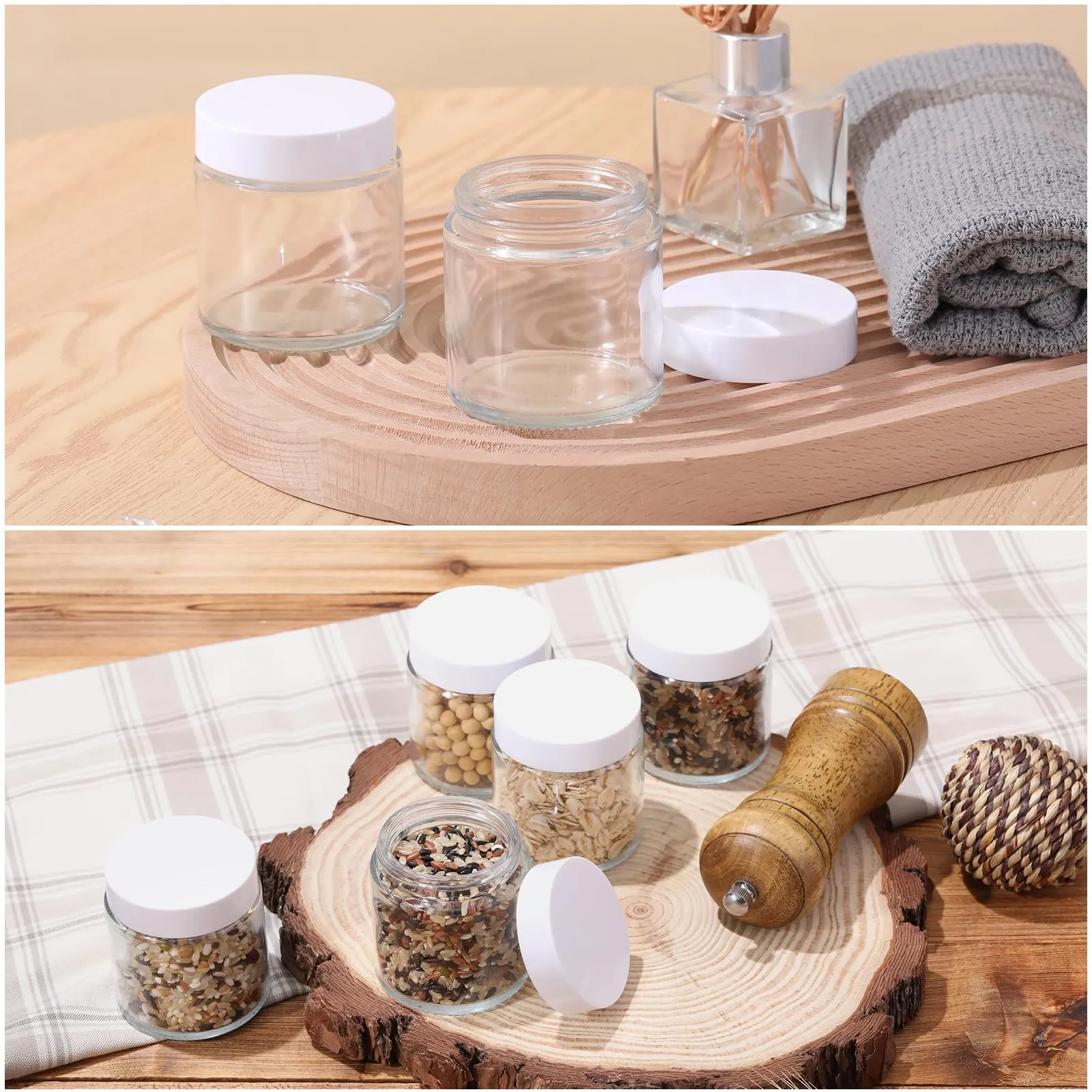 Norme 24 Pcs 4 oz Glass Jars with Lids Leakproof Round Airtight Empty Cosmetic Jars with Inner Liners Lid for Storing Lotions Powder Ointments Candle Making (White,Clear)
