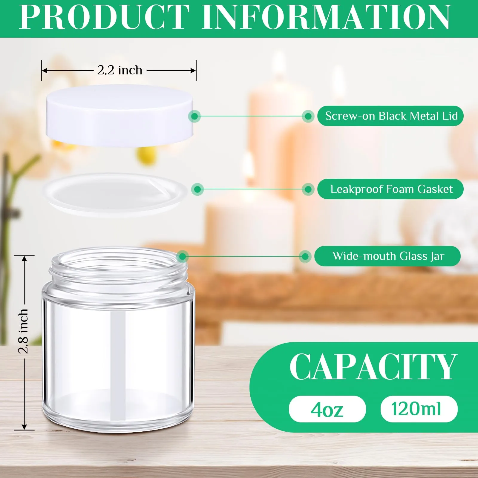 Norme 24 Pcs 4 oz Glass Jars with Lids Leakproof Round Airtight Empty Cosmetic Jars with Inner Liners Lid for Storing Lotions Powder Ointments Candle Making (White,Clear)