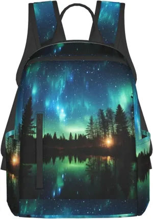 Northern Lights Lightweight Backpack Travel Shoulder Bag with Stylish Print, Leisure Day Trips Shopping Backpack