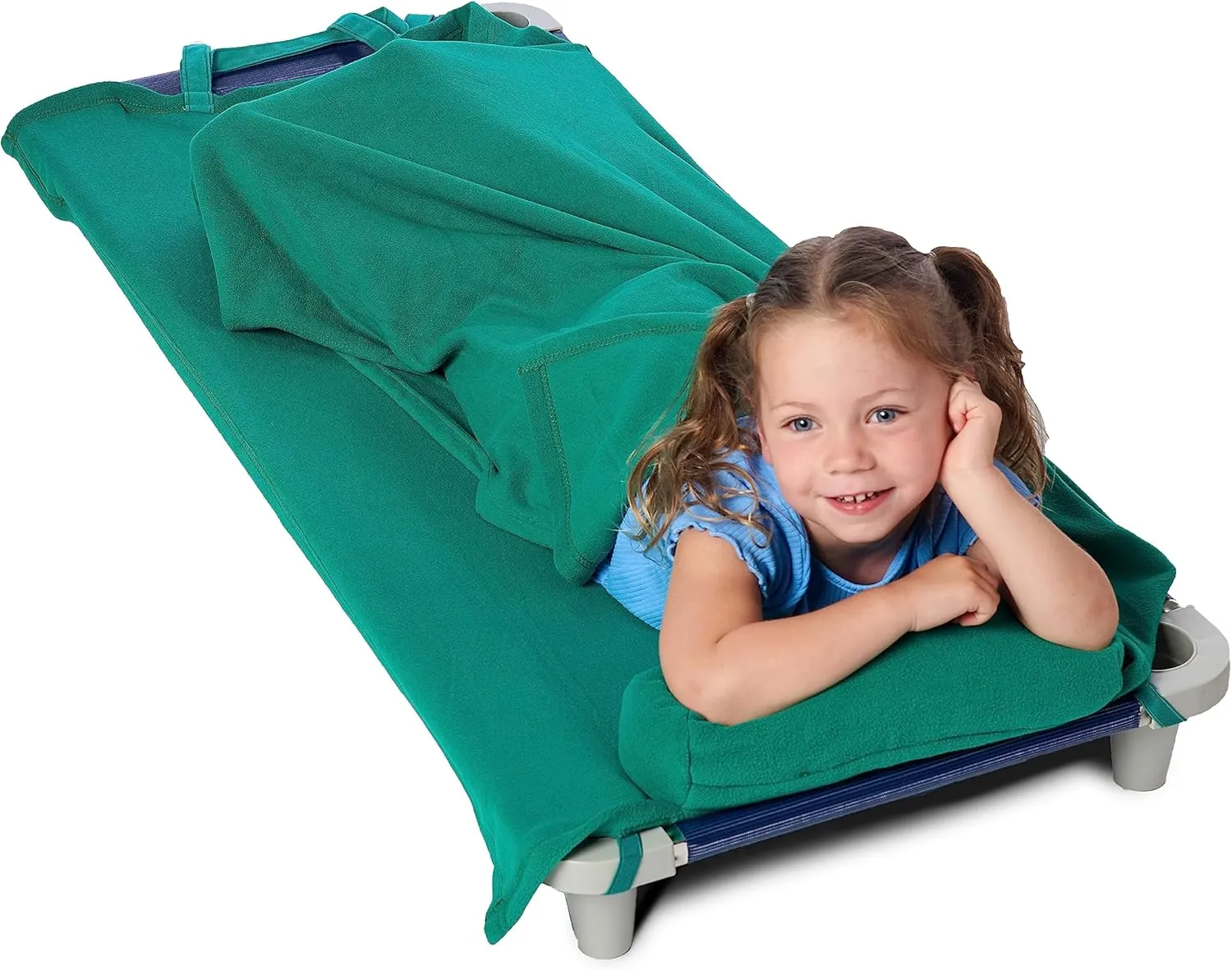 Northwest Rollee Pollee Nap Sac Roll-Up Toddler Blanket with Attached Pillow – Soft Fleece Preschool Nap Mat for Daycare or Travel – Machine Washable – Green