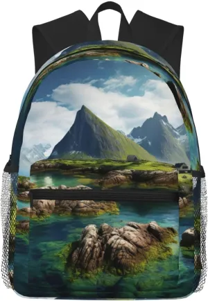 Norway Islands Laptop Backpack,Bookbag for College Work Travel Security Classical Basic Travel Backpack